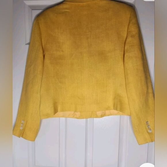 Harve Benard by BenardHolzman 14 Yellow 100%LINENCroppedPocketLined Women Blazer - Picture 5 of 7